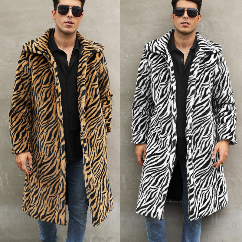 Men's Square Collar Imitation Fur Long Coat Overcoat - WOMONA.COM