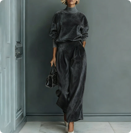 Women's zip-neck top and wide-leg pants set