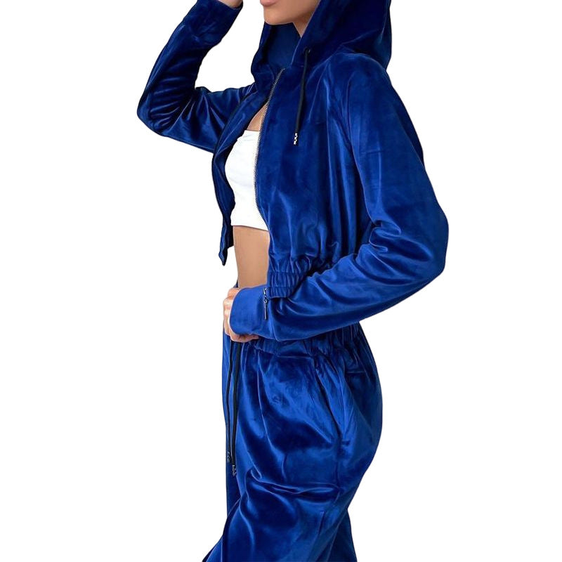 Fashion Sports Style Hooded Sweatshirt Wide Leg Pants - WOMONA.COM