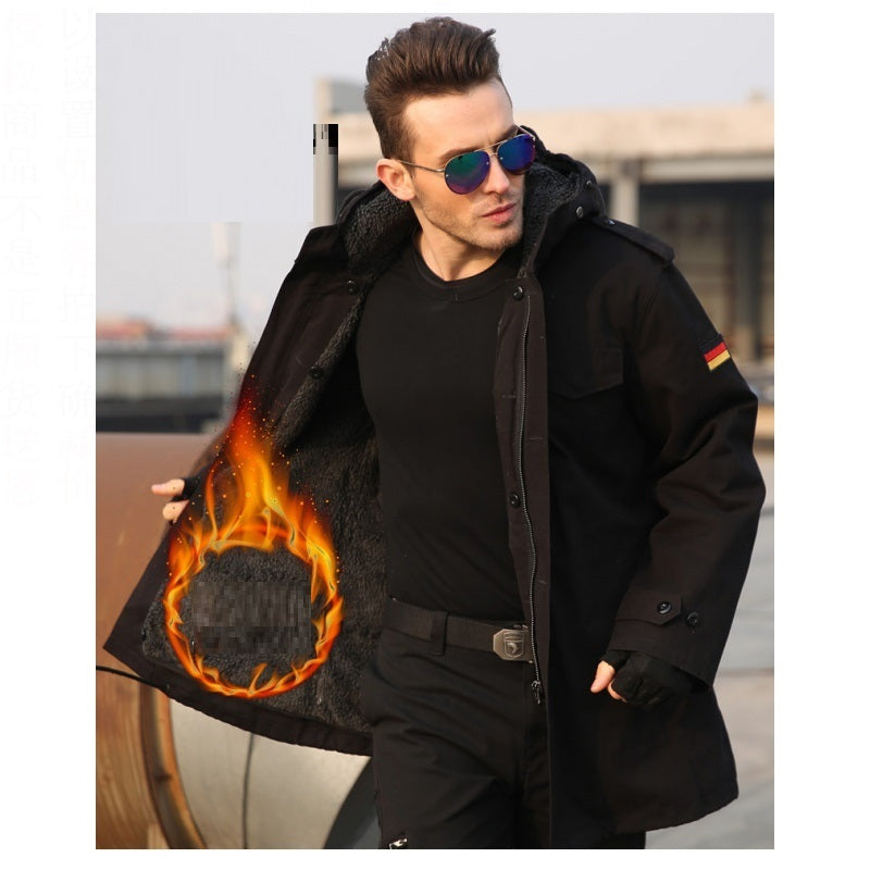 Men's Military Fan Trench Hooded Stand Collar Cotton Coat