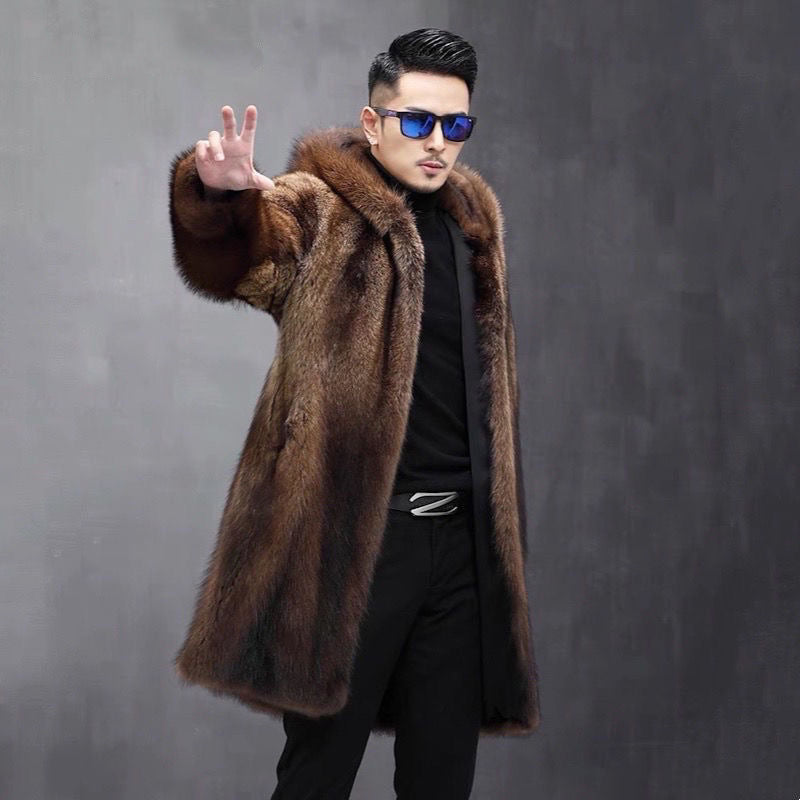 Men's Long Warm Mink Fur Coat - WOMONA.COM