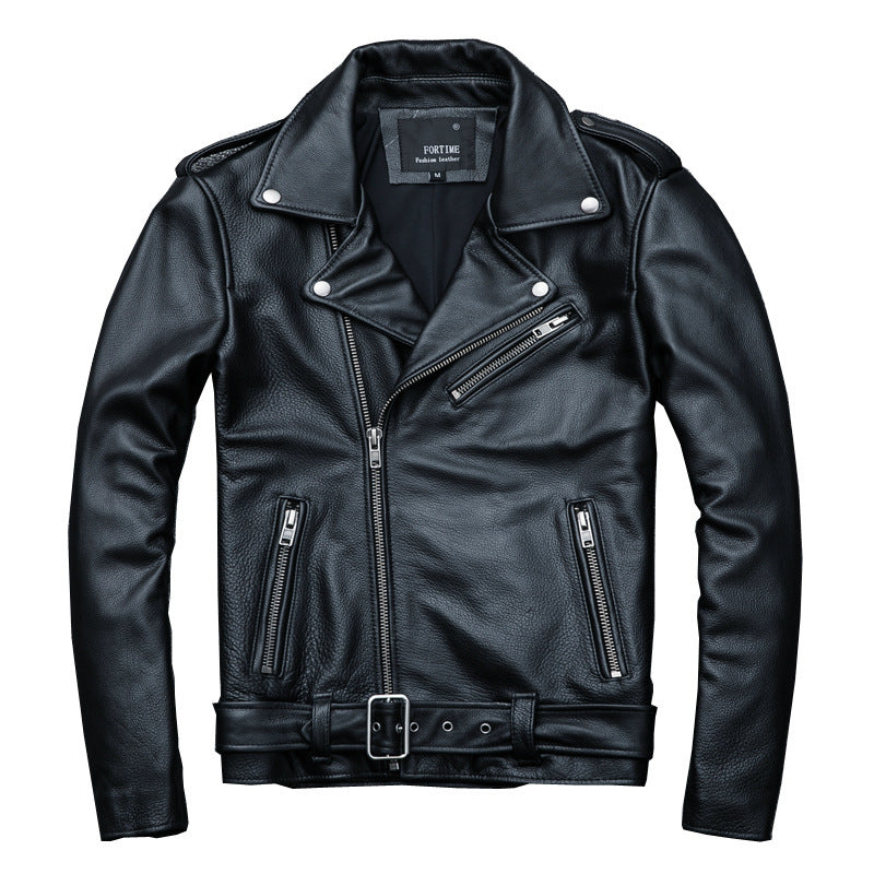 Pure Cowhide Biker's Leather Jacket - WOMONA.COM