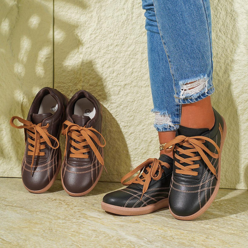 Retro-Sneakers mit Schnürung, modische, lässige Sportschuhe mit dicker Sohle für Damen, runde Zehenpartie, Slip-On-Freizeitschuhe