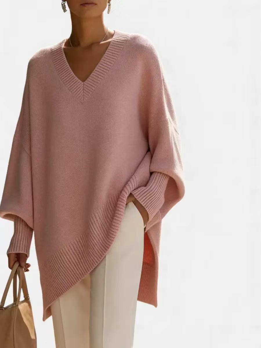 Women's relaxed V-neck pullover sweater