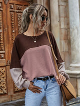 Waffle Round Neck Long-sleeved Blouse Women - WOMONA.COM