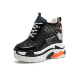 Sports Women Graffiti Casual Thick Sole 10cm Mesh Shoes - WOMONA.COM