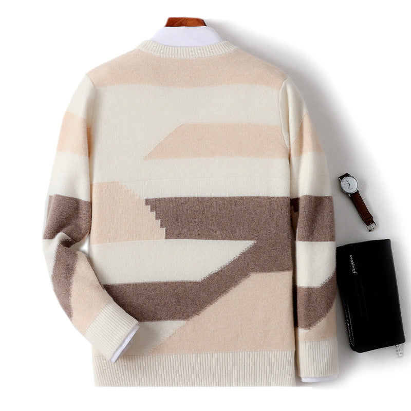 Round Neck Multicolor Woolen Sweater Men's