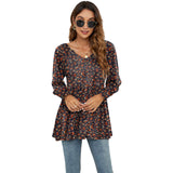 Flowers Print Casual V-Neck Blouse T-Shirts - WOMONA.COM