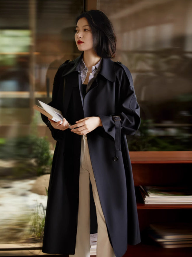 Double Breasted Lacing Mid-length Trench Coat - WOMONA.COM