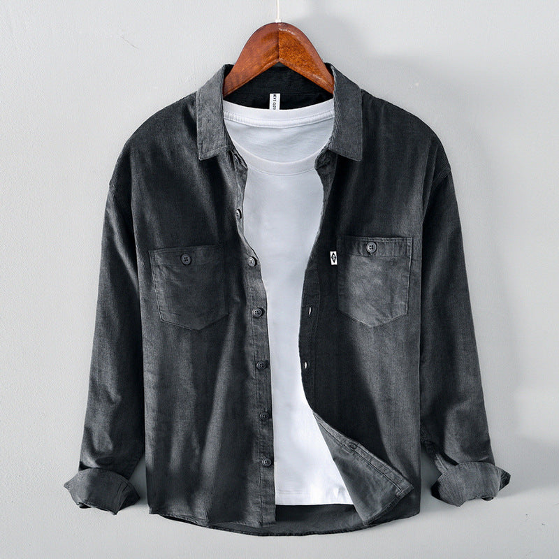Men's Cotton Corduroy Pocket Overshirt, Gray - product view 1