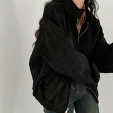 Autumn Winter Retro Warm Deerskin Velvet Double Zipper Coat Jacket