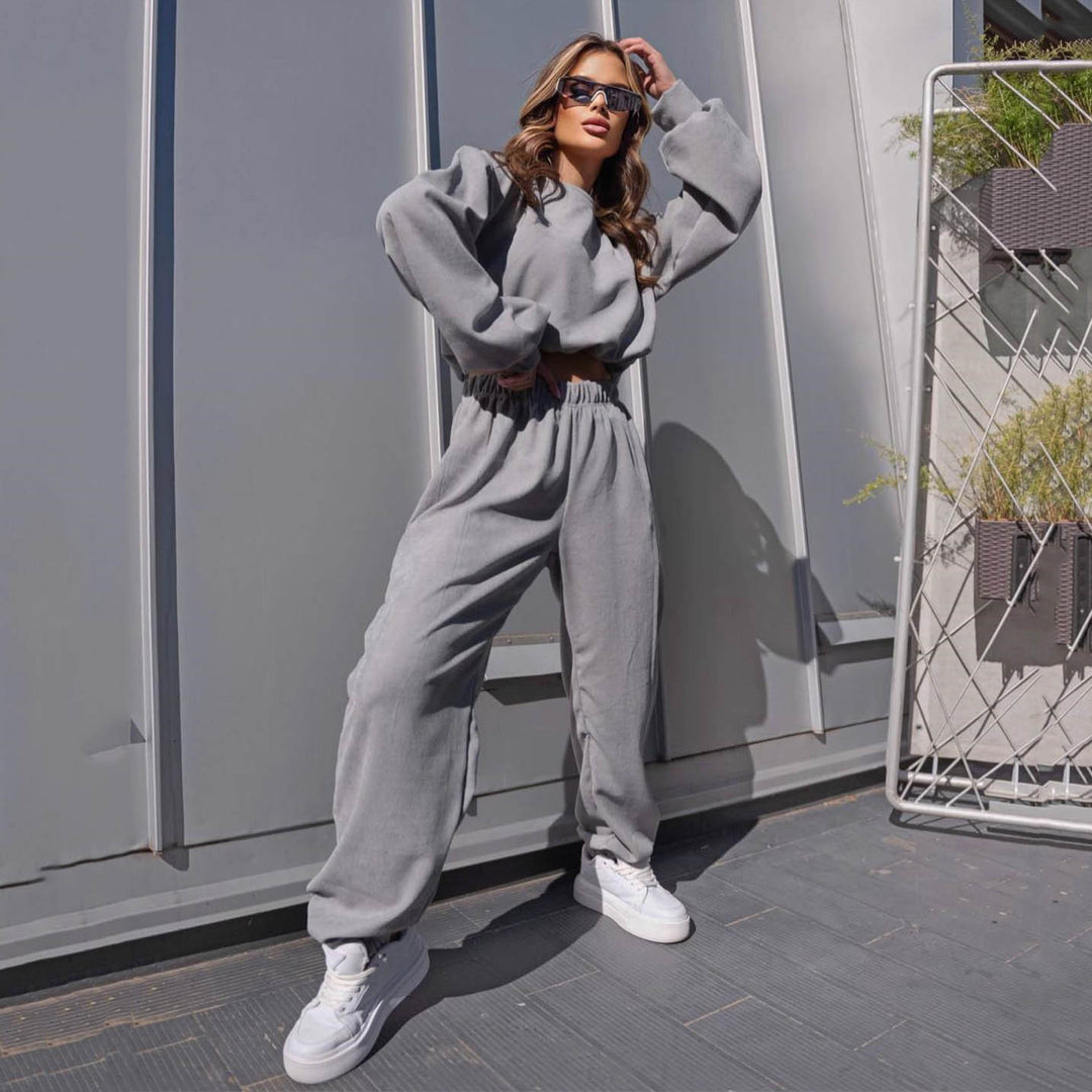 Women's Corduroy Crew-Neck Pullover and Pants Set