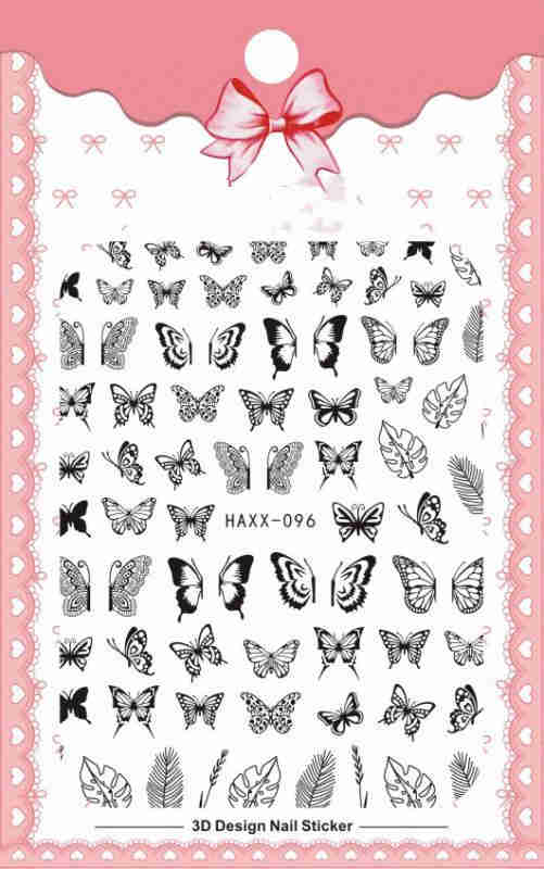 Black Butterfly Nails Stickers Decals White Flower Adhesive Manicure - WOMONA.COM