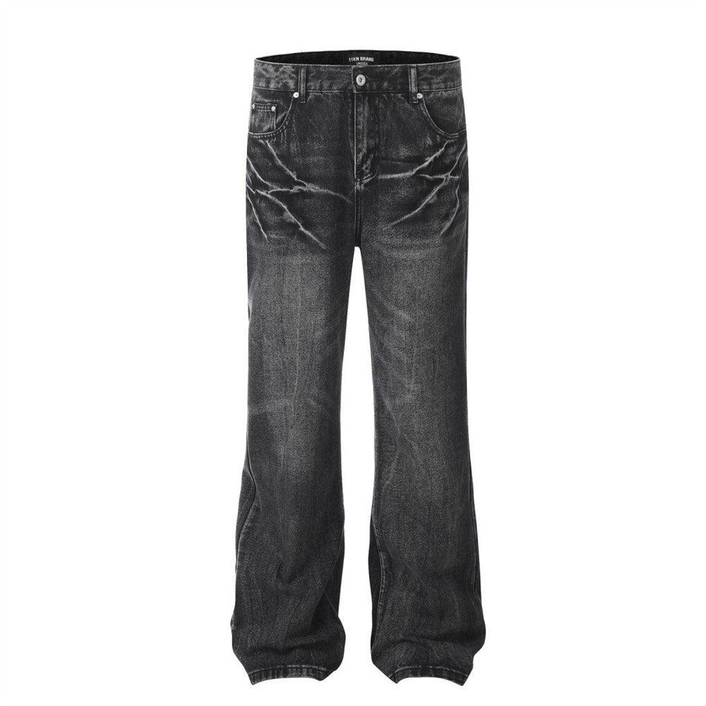 Men's Washed Wide-Leg Jeans – Black