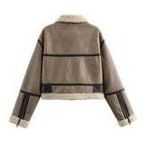 Loose Long Sleeve Lamb Wool Splicing Coat