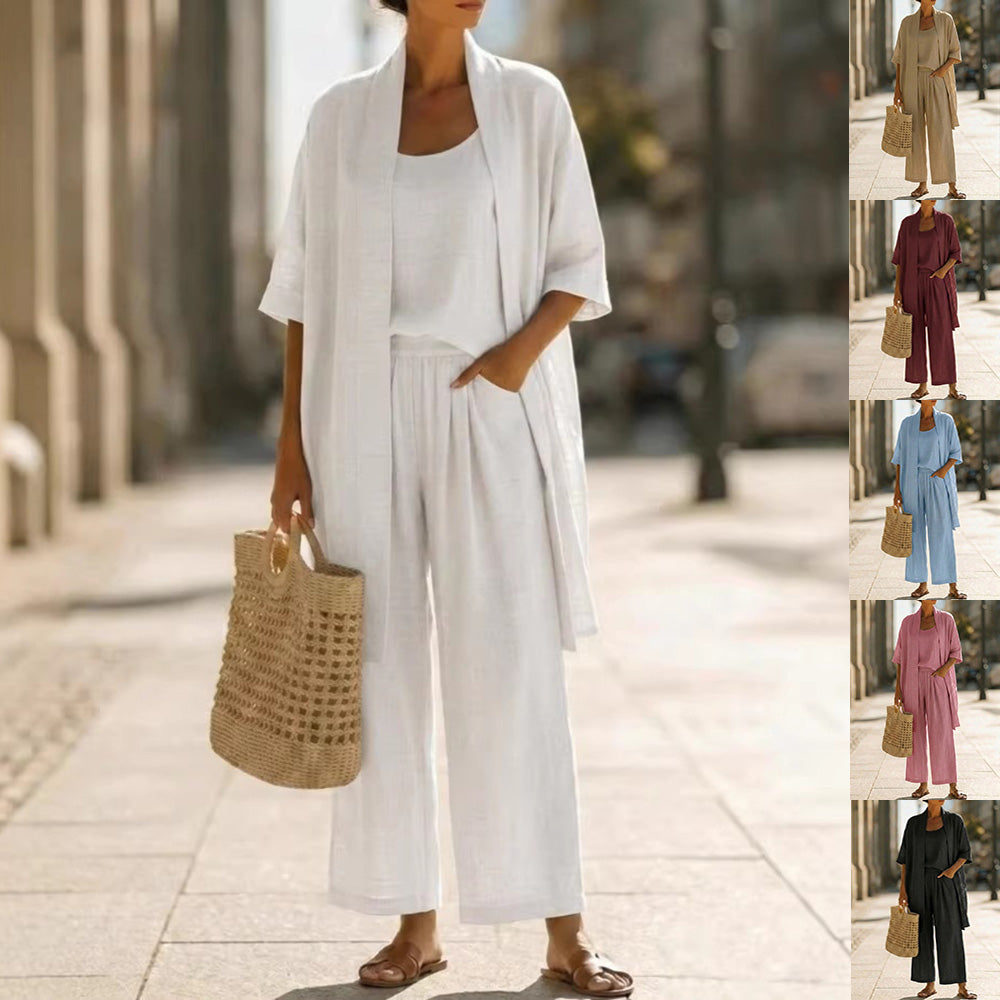 Women's cardigan tank and straight-leg pants set