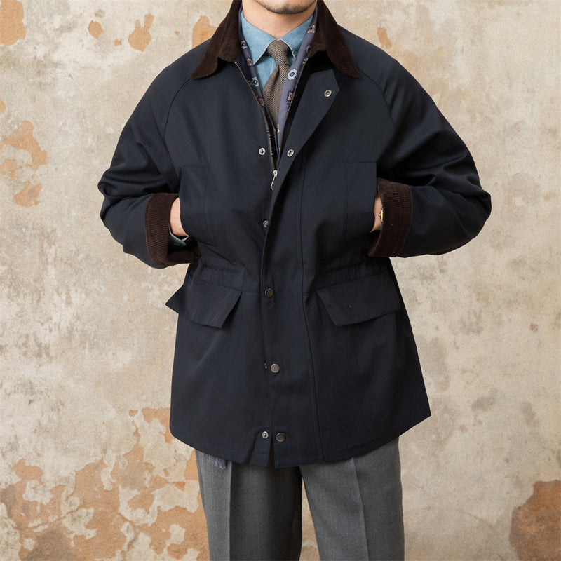 Retro Italian Corduroy Stitching Lapel Waterproof Jacket - WOMONA.COM