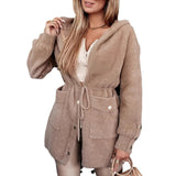 Fashion Drawstring Belt Zip Hooded Jacket