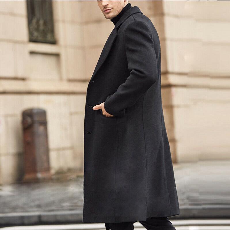 British Men's Long Trench Coat Woolen Coat - WOMONA.COM