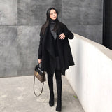 Black Medium Long Irregular Loose Cloak Woolen Coat - WOMONA.COM