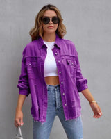 Fashion Ripped Shirt Jacket Female - WOMONA.COM