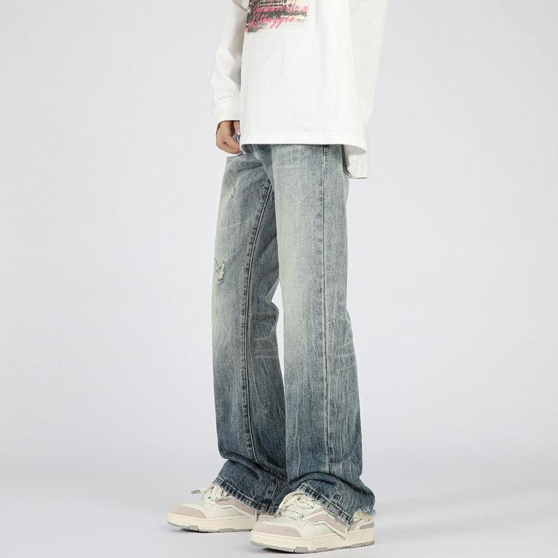 Water Washed Hole Bootcut Trousers - WOMONA.COM
