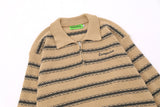 Crocheted Striped Lapel Sweater Men's European And American Loose