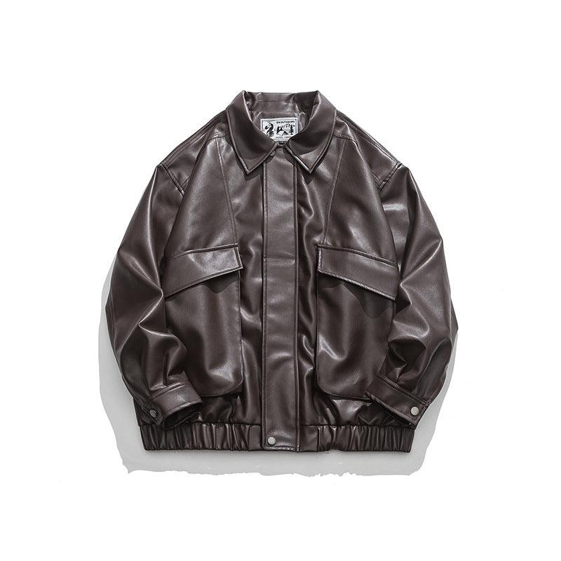 American Retro Street Trend Lapel PU Leather Jacket For Men - WOMONA.COM