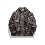 Amerikanische Retro Street Trend Revers PU Lederjacke für Männer