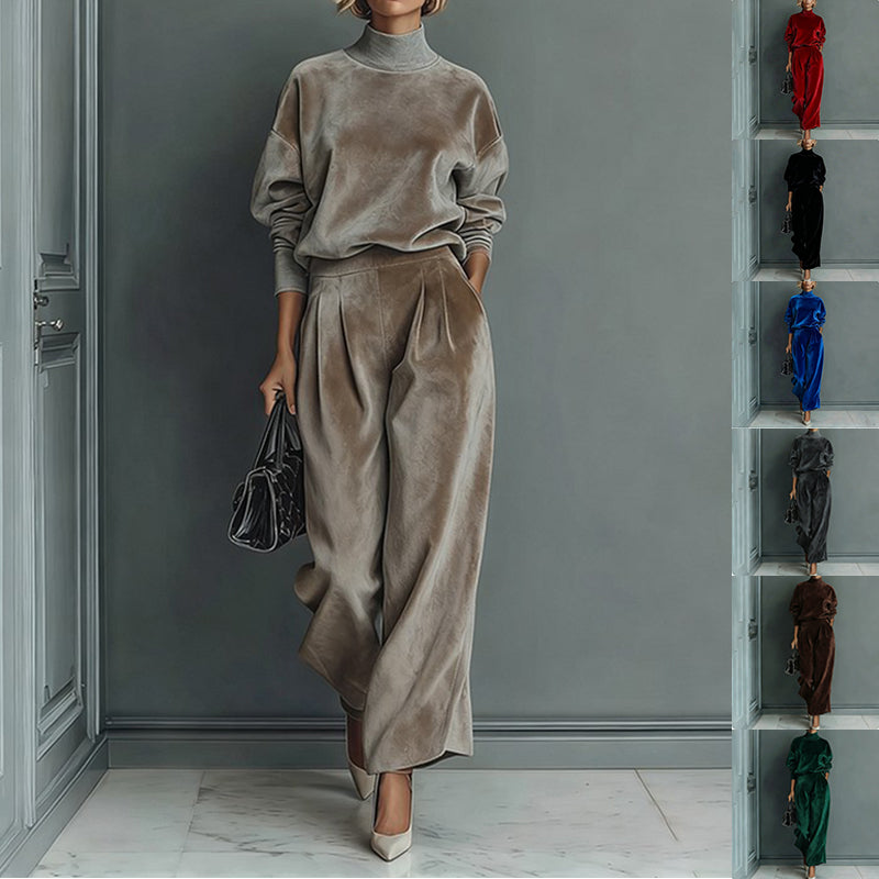 Women's zip-neck top and wide-leg pants set