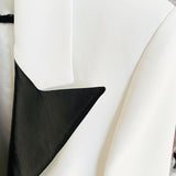 Contrast Leather Blazer Collar Diamond Jacket - WOMONA.COM