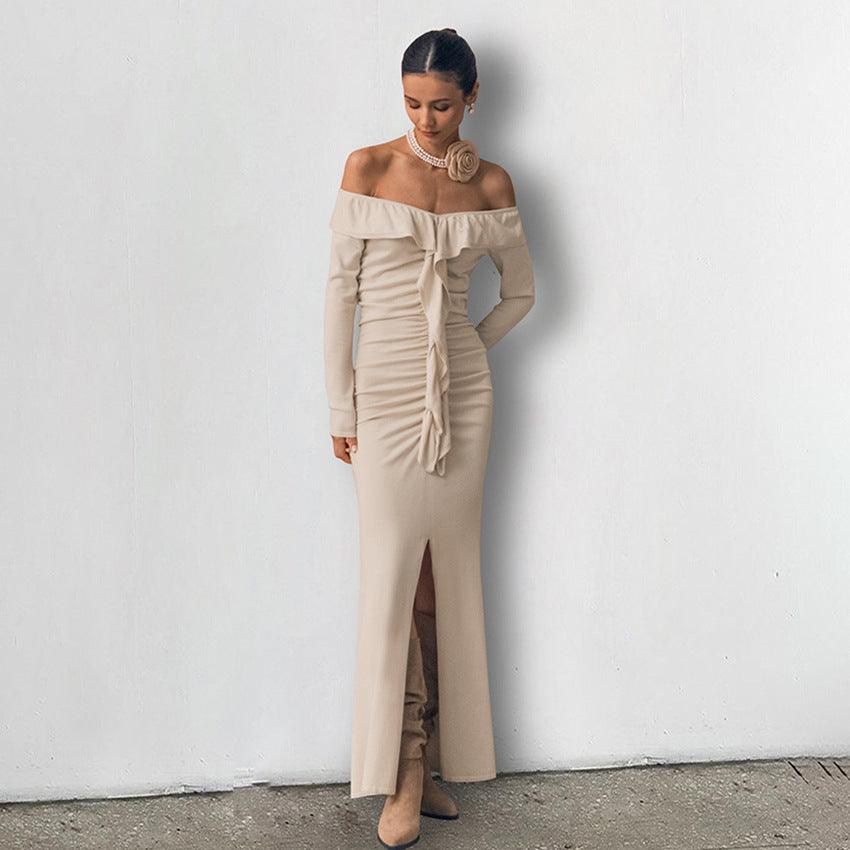 Warm Dralon Dress Khaki Women's Clothing - WOMONA.COM