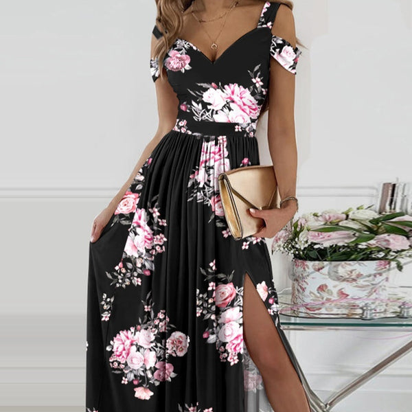 Spaghetti Strap Floral Print Split Dress - WOMONA.COM