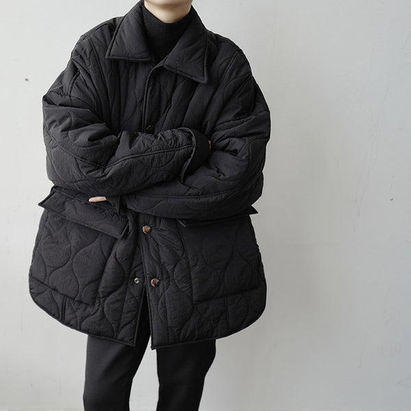 Men's Lapel Super Loose Silhouette Big Pocket Cotton Coat - WOMONA.COM