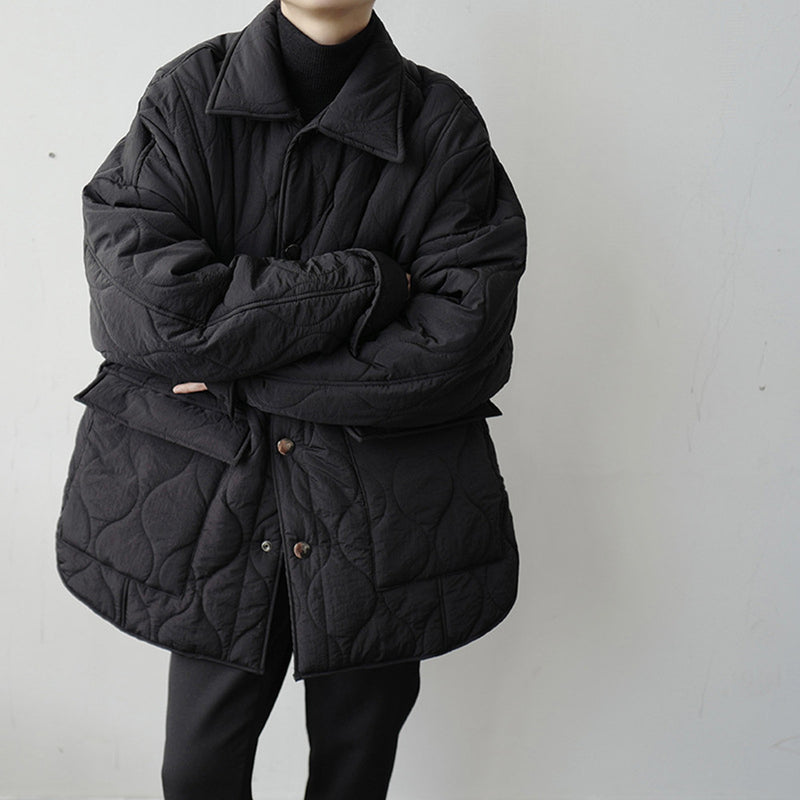 Men's Lapel Super Loose Silhouette Big Pocket Cotton Coat - WOMONA.COM