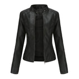 Biker Oversized Stand Collar Leather Jacket - WOMONA.COM