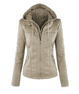 Women's Short Leather Pu Leather Jacket - WOMONA.COM