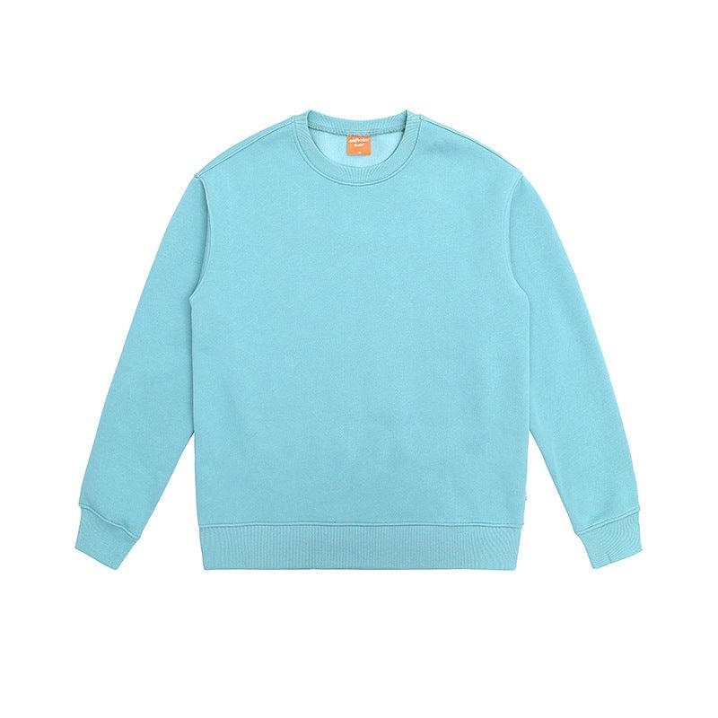 Pure Cotton Fleece-lined Solid Color Loose Round Neck Sweater - WOMONA.COM