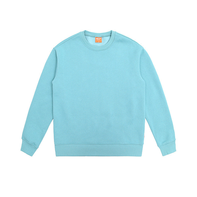 Pure Cotton Fleece-lined Solid Color Loose Round Neck Sweater