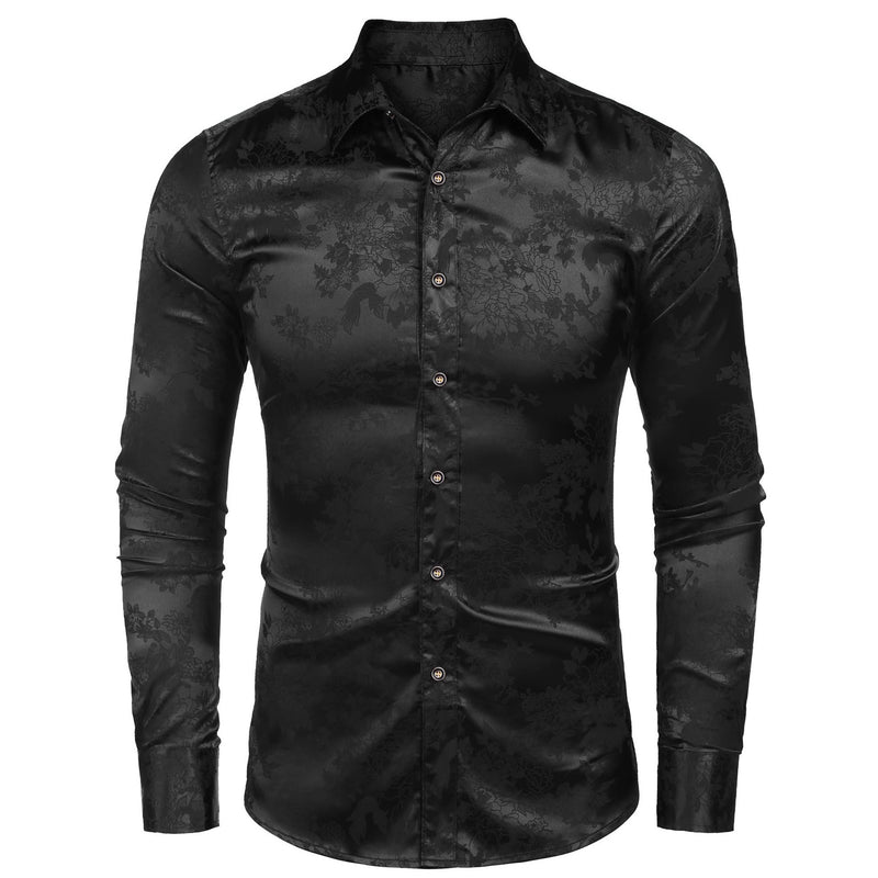 Men's Silk Satin Dress Shirt - WOMONA.COM