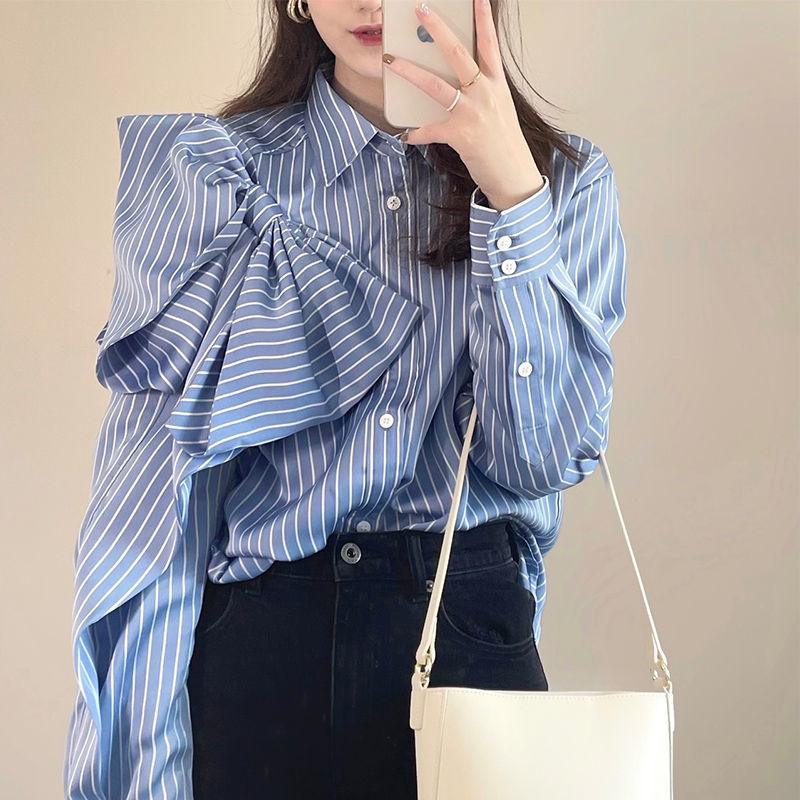 Casual Blue Striped Shirts For Women - WOMONA.COM