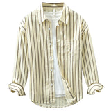 Square Collar Striped Casual Shirt - WOMONA.COM