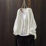 V-neck Long-sleeved Single-breasted Knitted Cardigan Sweater - WOMONA.COM