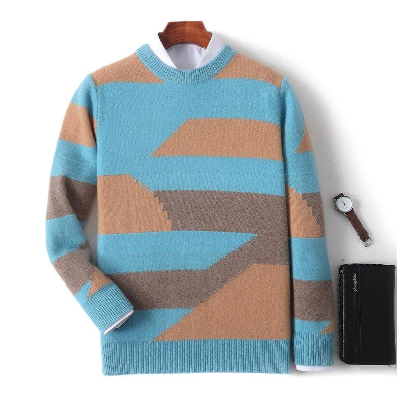 Round Neck Multicolor Woolen Sweater Men's - WOMONA.COM