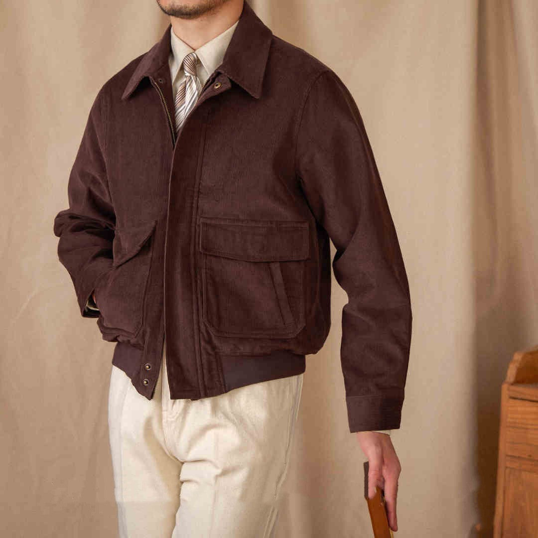 Men's Cropped Corduroy Utility Jacket, Coffee - product view 1