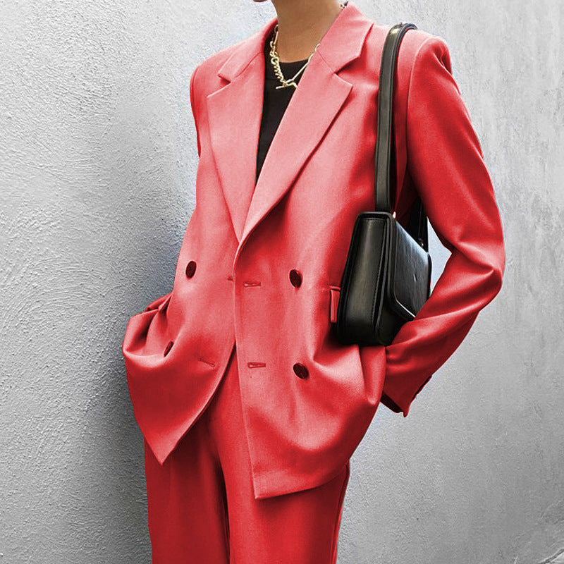 Pure Color Suit Pants Suit Two-piece Set - WOMONA.COM