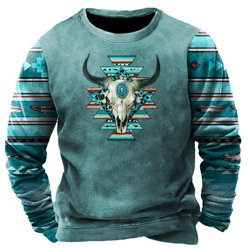 Crewneck Sweater Vintage Print Men - WOMONA.COM