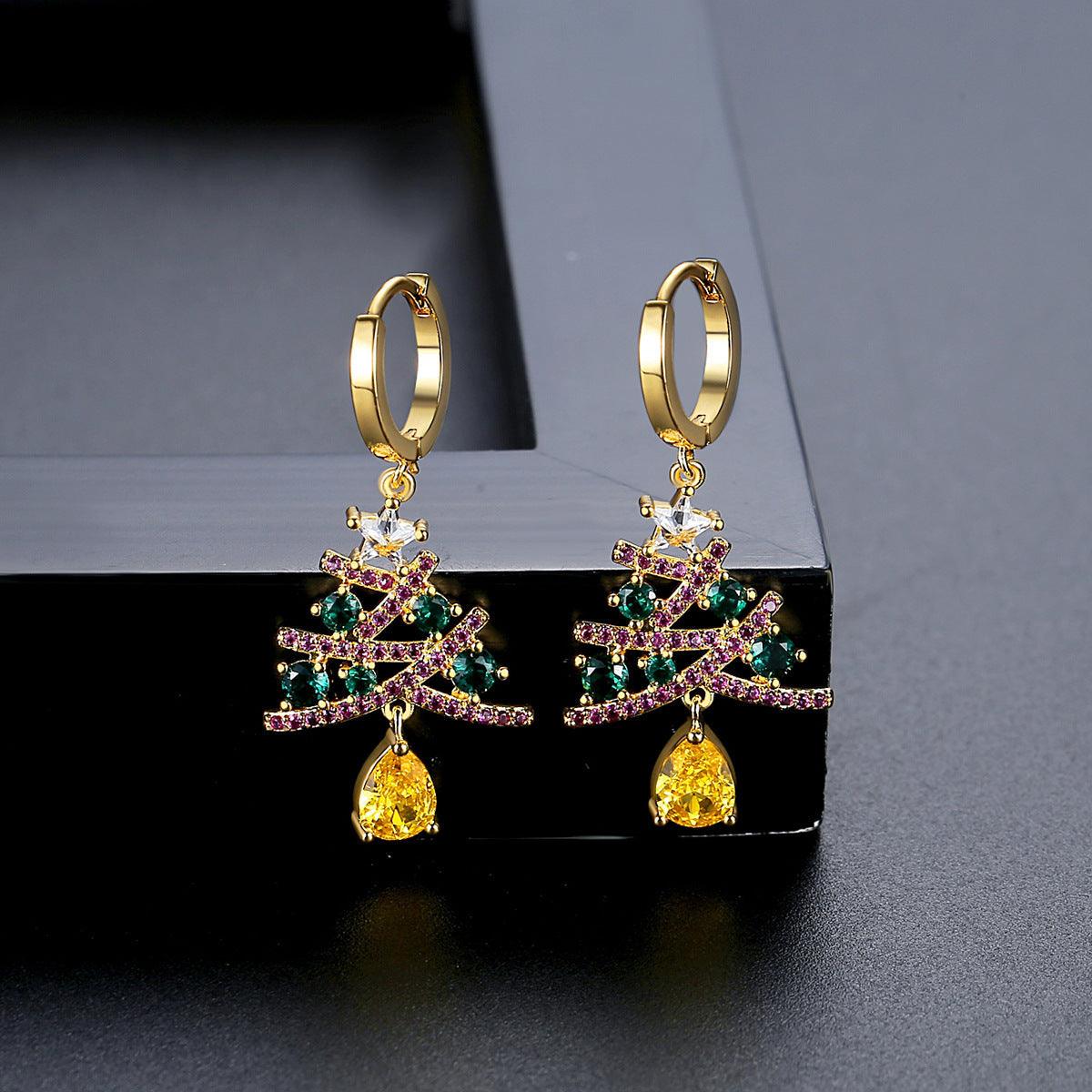 New Christmas Tree Earrings With Colorful Rhinestones - WOMONA.COM