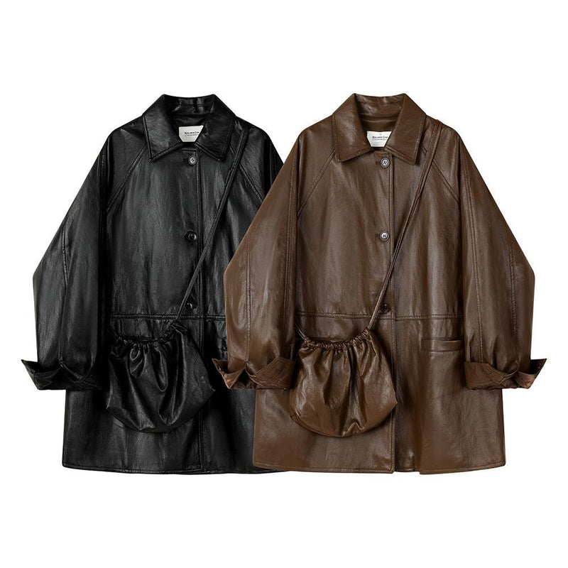 Retro Motorcycle Clothing Slimming Leather Coat