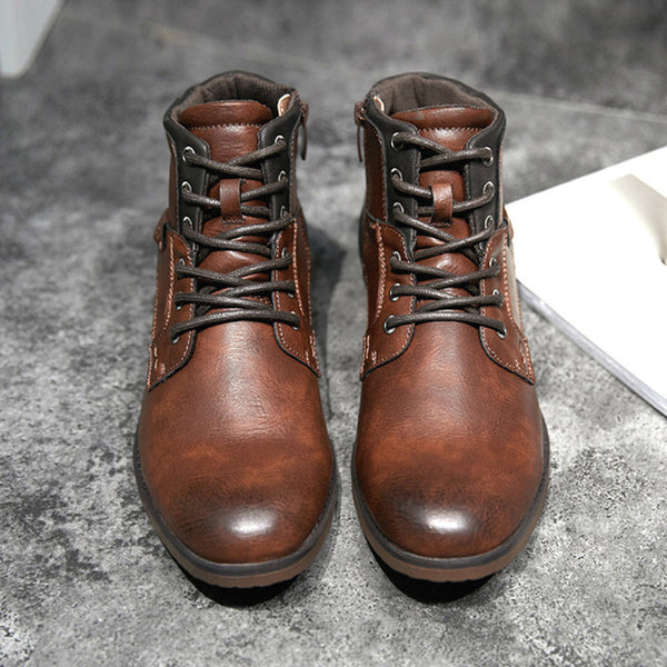 Men Winter Ankle Boots Lace Up Footwear Leather Shoes - WOMONA.COM